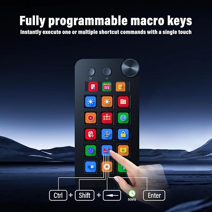 Macro Pad,Macro Shortcut Keyboard,With15 Customizable Macro Keys,Three Modes (Shortcut Keys,Calculator and Numeric Keypad),Work for OBS,PowerPoint,Photoshop and Adobe Premiere Pro(N1 black)