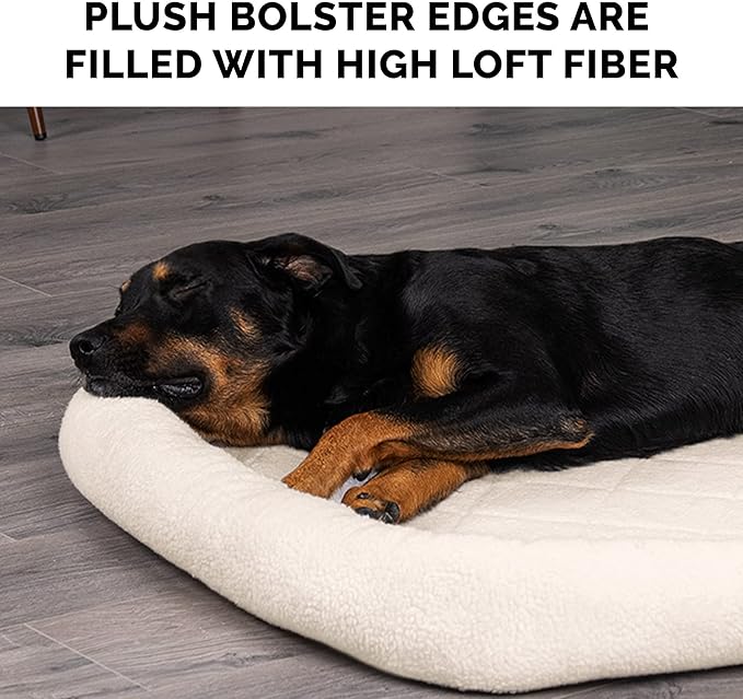 Furhaven Dog Bed for Medium/Small Dogs & Indoor Cats, 100% Washable, Sized to Fit Crates - Sherpa Fleece Bolster Crate Pad - Cream, Medium