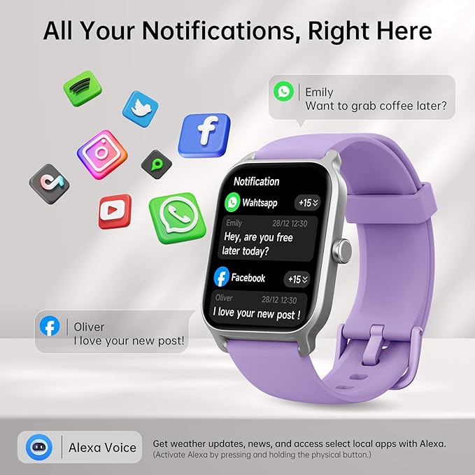 Tensky Smart Watch for Women, 1.85'' HD Touchscreen Lady Smartwatch for Android/iPhone/Samsung/(Bluetooth Call), Alexa Built-in, 100+ Sport Modes Fitness Digital Tracker,Sleep/Heart Rate/SpO2 Monitor
