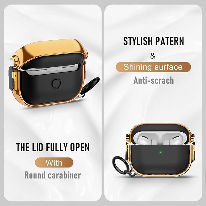 Maxjoy for Cute Airpods Pro 2 case with Safety Lock,Compatible Airpods Pro Case 2nd/1st Gen,Compatible Plating Solid Color AirPods Case Cover for Men Women Girly with Keychain-Black