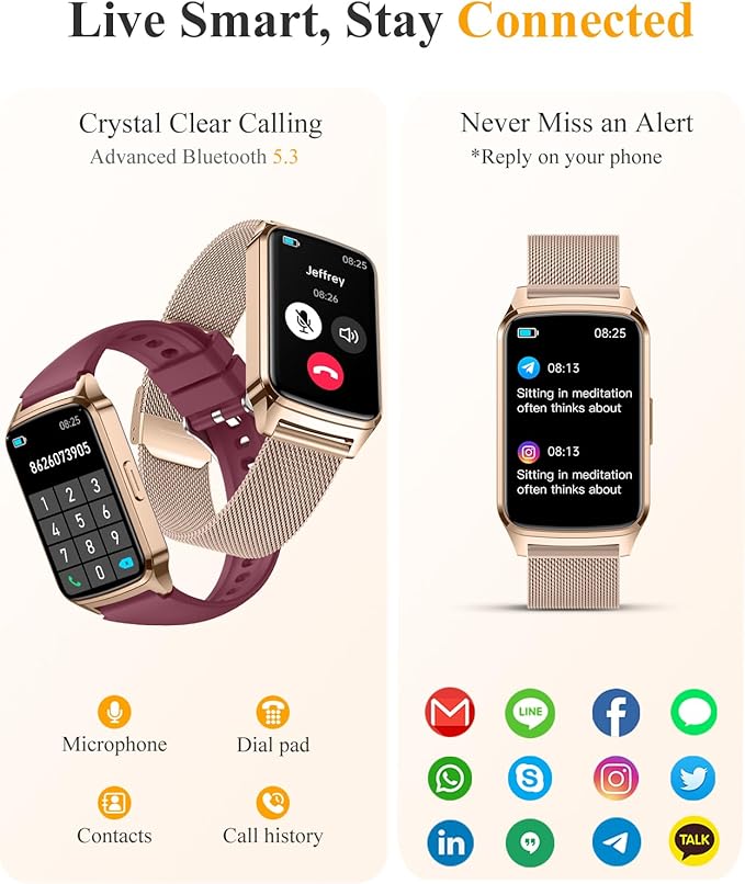 Fitness Tracker Watch for Women Men, Step Counter Compatible with iPhone Android, IP68 Waterproof Activity Tracker with Sleep Monitor, 110+ Sports Pedometer (Minimalist, Duskgold, 1.57)