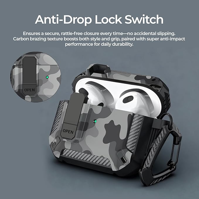for AirPods Pro 2 Case for AirPods Pro2rd Gen | Full Drop Protection with Carabiner Keychain | Cute AirPods Pro 2st/1nd Generation Case for Men Women