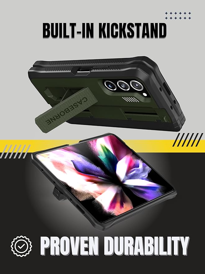 CaseBorne V Compatible with Samsung Galaxy Z Fold 5 Case - Full Body Protective Case with Hinge Cover, [Tempered Glass Screen Protector], Kickstand and S Pen Holder, [Recycled Materials] Green