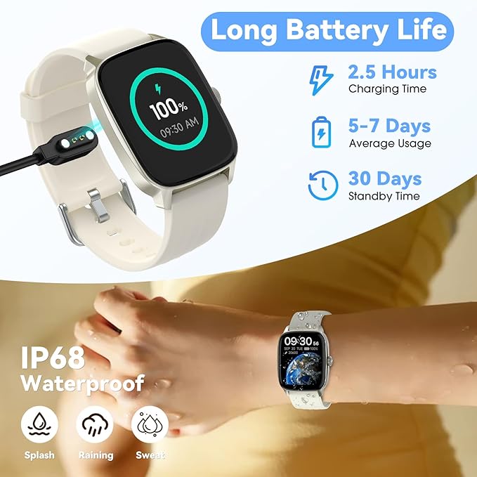 Pedometer Watch for Men Women Android & iPhone, 1.85" Retina Display with Answer/Make Calls, Smart Watch with Pedometer, Calories & Step Counter, Waterproof Heart Rate/Sleep/SpO2 Monitor