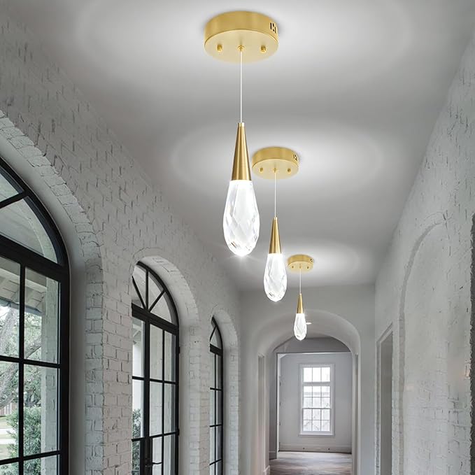 Pendant Light Kitchen Islan Gold Mini Crystal Chandelier Modern Hanging Light Fixture for Dining Room, Living Room,Bedroom, Foyer（3-Pack）