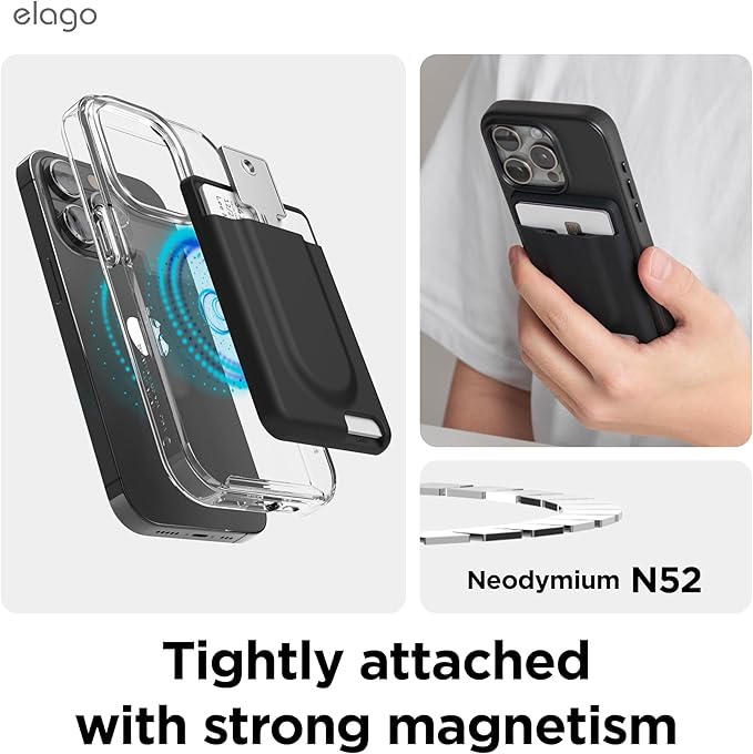 elago Key Magnetic Wallet Card Holder 2-Cards Compatible with MagSafe for iPhone - Key Holder, Secure Phone Wallet, Long Last Silicone, Scratch and Damage Protection (Black)