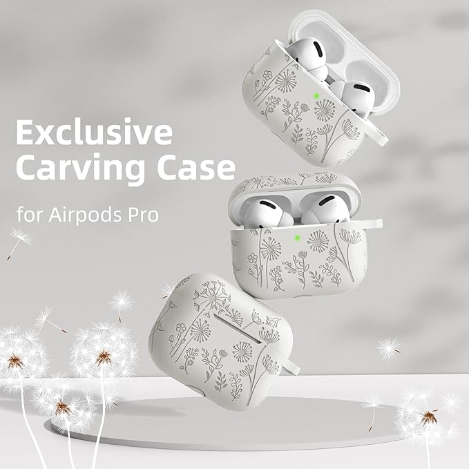 Lerobo Flower Engraved Cover for Airpods Pro Case 2nd Generation Cute, Full Protective Case Compatible with Apple AirPod Pro/Pro 2 Case USB C Soft Silicone Skin, Front LED Visible, Starlight