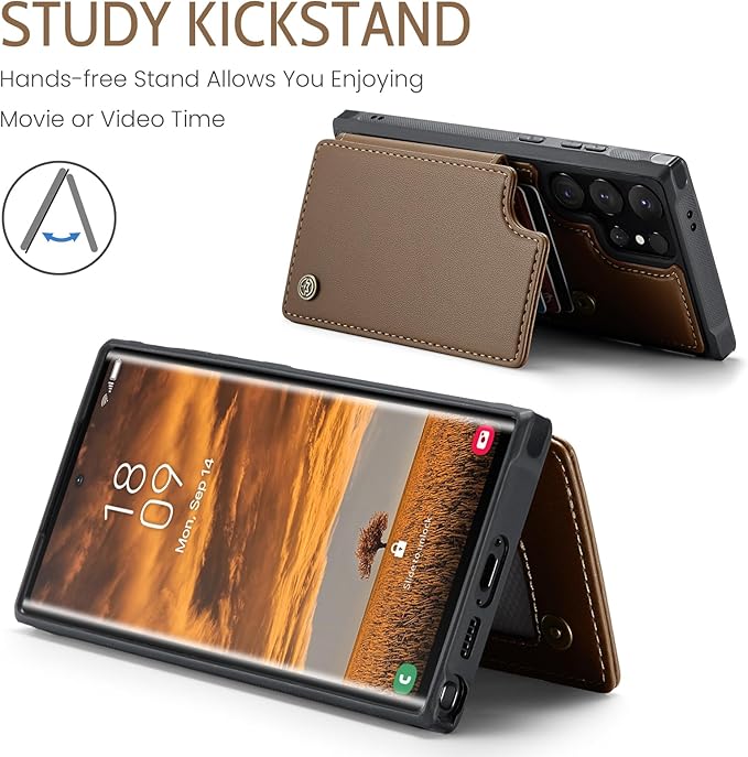 Bemal for Samsung Galaxy S24 Ultra Wallet Case with Card Holder, RFID Blocking, Shockproof Leather Kickstand for Men and Women, Durable Protective Phone Cover for 6.8", Brown