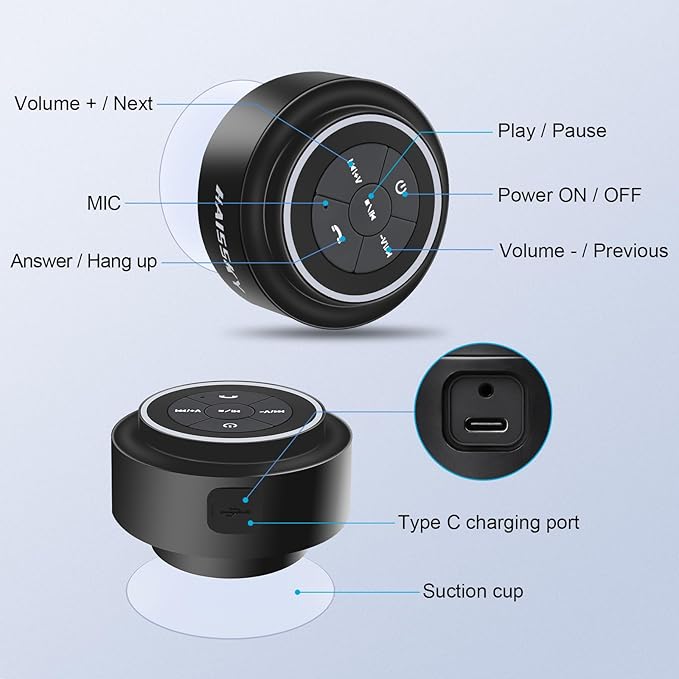 Shower Speaker Bluetooth Waterproof, Portable Wireless Waterproof Speaker for Pool, Floating IP67 Bathroom Speakers with Suction Cup for Camping Beach Party, Electronic Gifts, Hands-Free