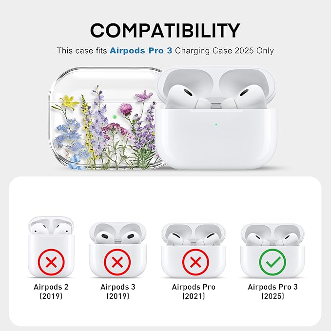 Maxjoy for AirPods Pro 3rd Generation Case, Clear AirPods Pro 3 Case for Women Girly Cute Soft AirPod Pro 3 Cover with Keychain Strap for AirPod Pro 3rd Gen Cover 2025, Colorful Flower