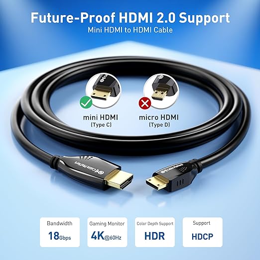 Cable Matters High-Speed Short 4K@60Hz Mini HDMI to HDMI Cable - 3ft, HDMI2.0 Ready for Tablets, Nikon, Sony, Canon DSLR, Raspberry Pi Zero
