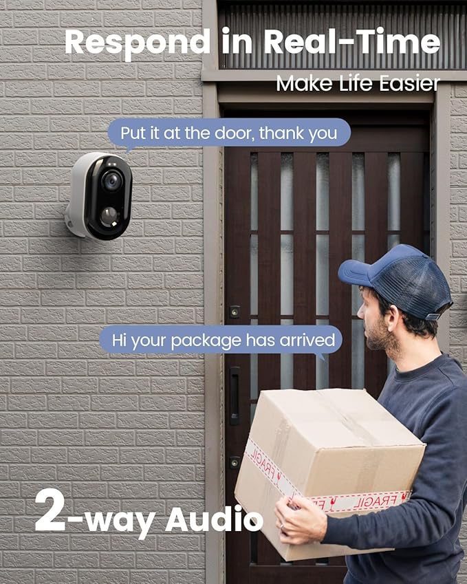 Security Cameras Wireless Outdoor, Battery Powered 2K Color Night Vision, WiFi Cameras for Home Security, AI Motion Detection,Spotlight Siren Alarm,IP66 Waterproof,2-Way Talk,SD/Cloud Storage
