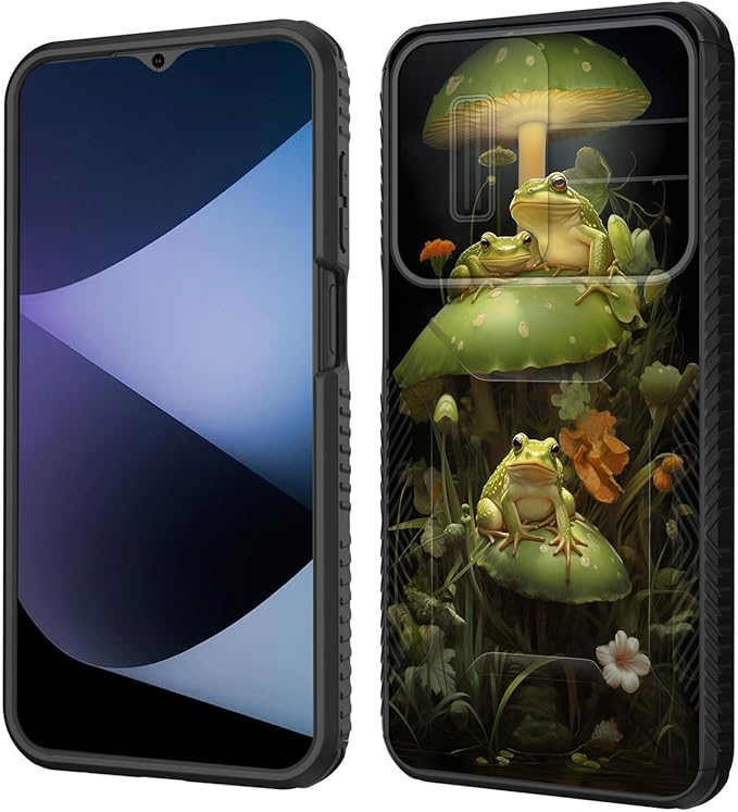 for Galaxy A17 5G Case Built in Slide Camera Lens Cover,Heavy Duty Shockproof Protection Dual Layer Case for Samsung Galaxy A17 5G 6.7" 2025,Cute Frog Mushroom