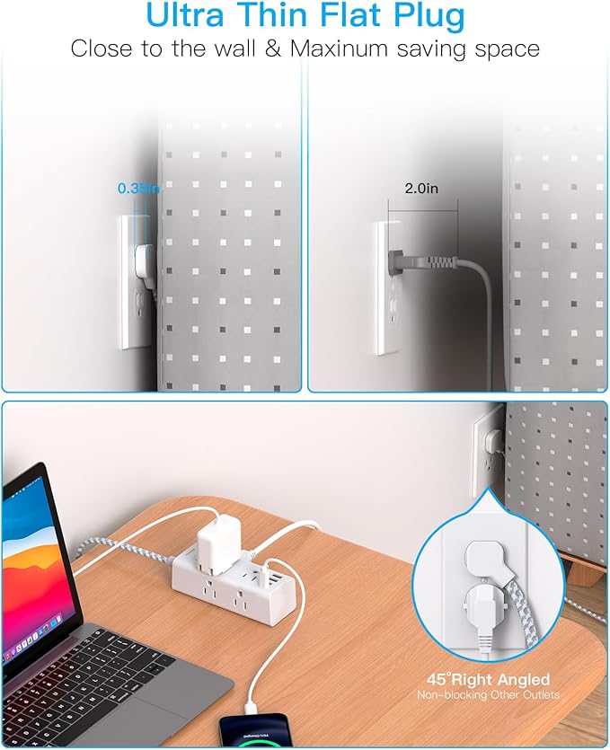 Power Strip Surge Protector - One Beat 6 Widely Outlets with 4 USB Ports(2 USB C), Flat Plug Extension Cord, Multi Plug Wall Outlet Extender, Small Power Strip for Home Office Travel College Dorm Room