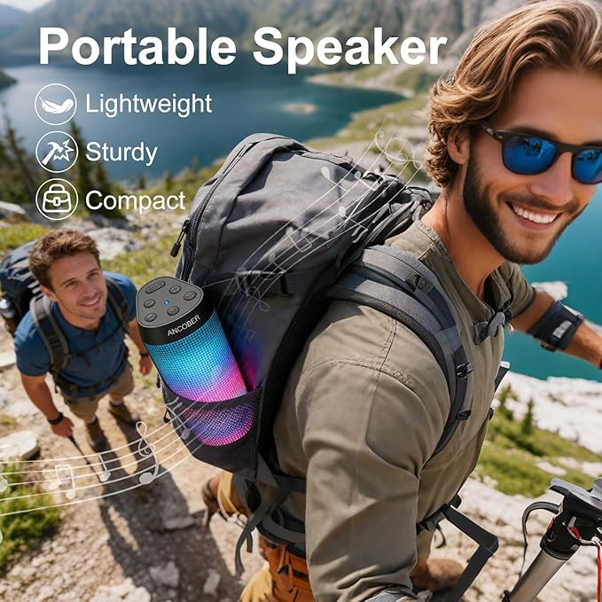 Portable Bluetooth Speaker, 2026 Wireless Speaker with 20W HD Loud Stereo Sound, 36H Playtime, Cool LED Lights, IPX4 Waterproof, TWS Pairing, BT5.3, Buit-in Mic, for Outdoor, Home, Party, Gift