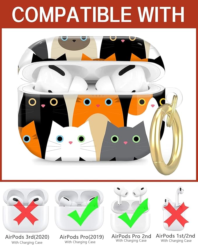 Compatible with Airpod Pro 2nd/1st Generation,Full Protection Cover for Women,Accessories Hard Case Portable & Shockproof for Airpod Pro 2nd Charging Case 2023/2022/2019(Cute Cat)
