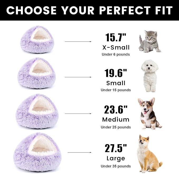 NOYAL Round Hooded Donut Dog Bed for Small & Medium Pets - Plush Fluffy Anti-Anxiety Cat Cave Bed with Cover