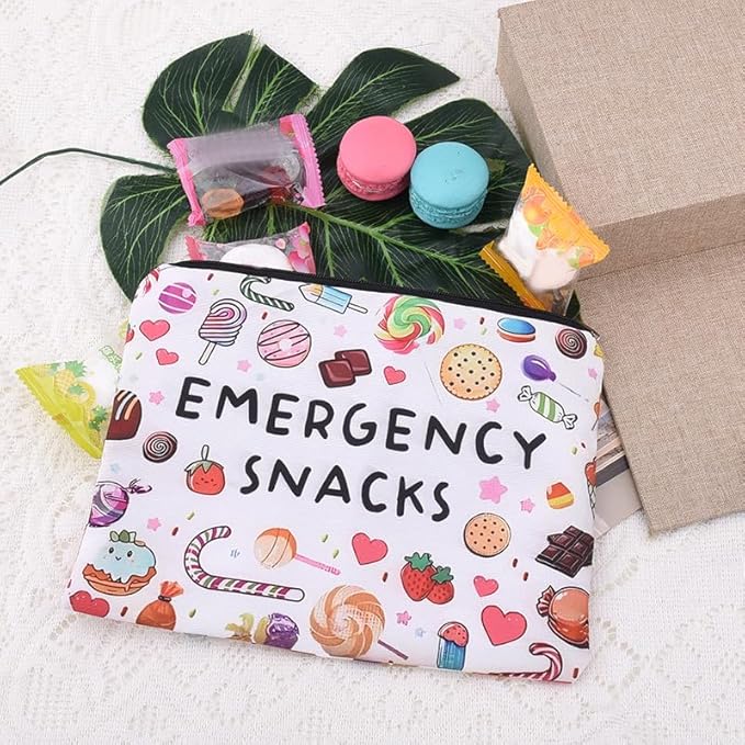 Emergency Snacks Makeup Bag for Women Men Snack Bag for Travel Storage Organizer Bags Snack Lover Birthday Christmas Gift for Women Men Emerency Bag for School Reusable Storage Bags
