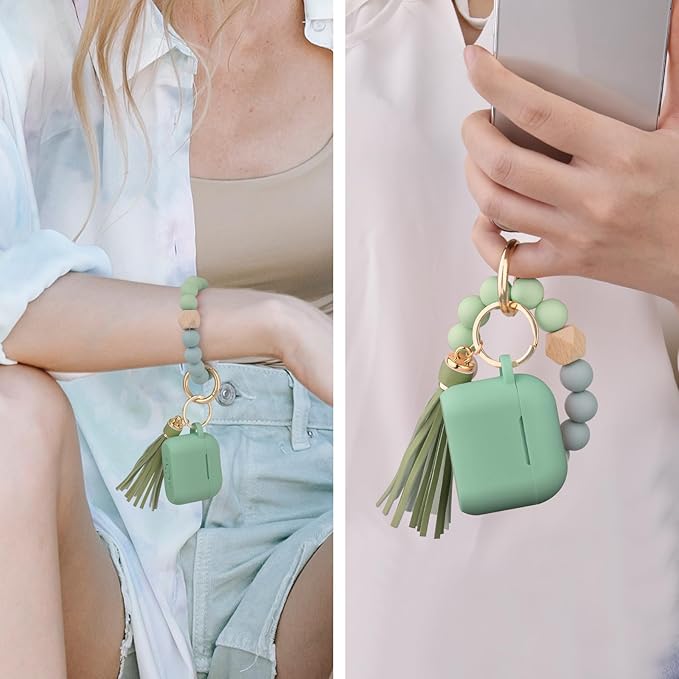 Apple AirPods 4 Case, Cute Apple AirPods 4 Case Cover for Women Girls, Silicone Protective Case with Bracelet Keychain (Cactus Green, AirPods 4 Case)