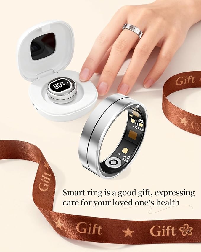 Smart Rings for Women Men - Fitness Health Tracker with Sleep Monitoring Heart Rate and Activity Tracking,Blood Oxygen Monitor IP68 Waterproof No Subscription Fee iOS Android Compatible (Silver, 8#)