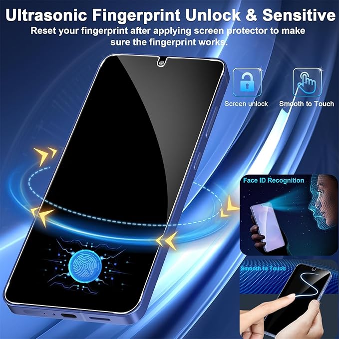 3 Pack Privacy Screen Protector for Samsung Galaxy S26 Tempered Glass + 2 Pack Camera Lens Protector, True 25°Anti Spy, 9H+ Hardness, Fingerprint Unlock, Case Friendly Bubble-Free 6.9 Inch