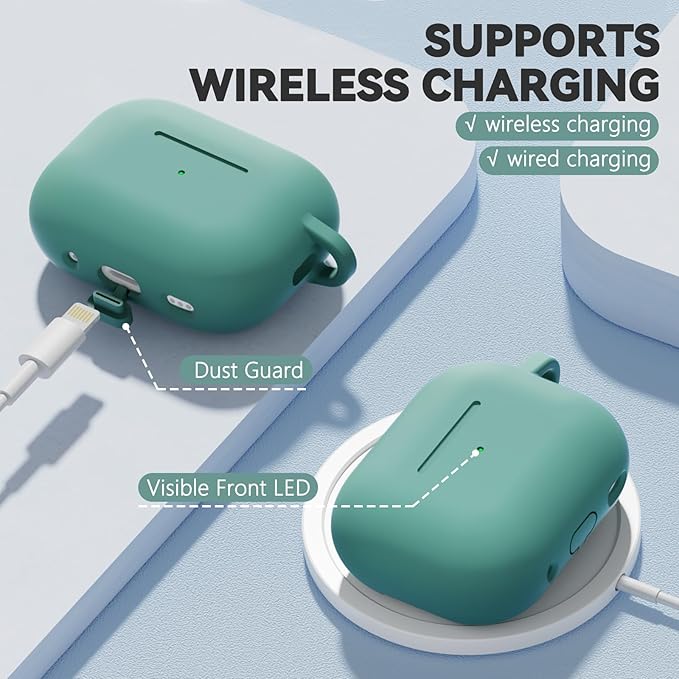 Ljusmicker for AirPod Pro Case Cover with Cleaner Kit,Soft Silicone Protective Case for Apple AirPods Pro 2nd/1st Generation for Women Men,AirPod Pro Case with Magnetic Lid Lock & Keychain-Solid Green