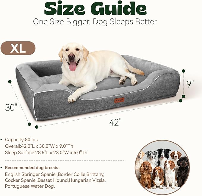 Orthopedic Dog Beds for Large Dogs with Cooling Gel Memory Foam & Egg-Crate Foam Waterproof,XLarge Couch Bed with Sides and Removable Washable Cover for Big Breed Senior Pets,Dark Grey