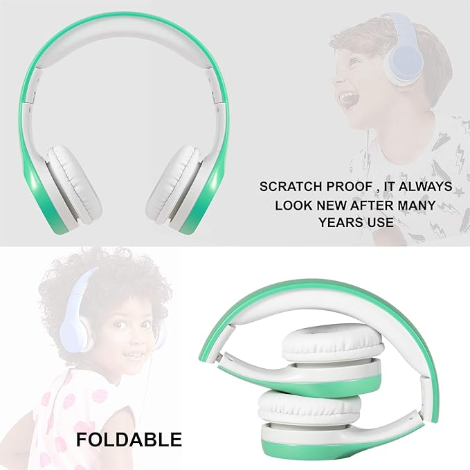 Kids Headphones with Cord, Toddler Headphones with Sharing Function, 85dB/93dB Safe Volume Limit, for Toddler Children Baby Boys Girls On-line Study, School, Travel use (Light Green)