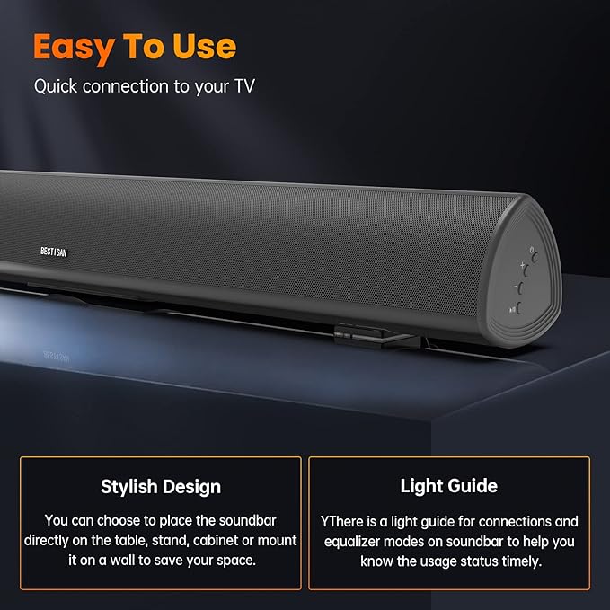 100Watt 40 Inch Soundbar, BESTISAN Sound Bar Wireless and Wired Audio Bluetooth 5.0 TV Speakers with HDMI-ARC Function (2023 Beef UP Version, DSP Audio, Bass Adjustable, Wall Mountable)