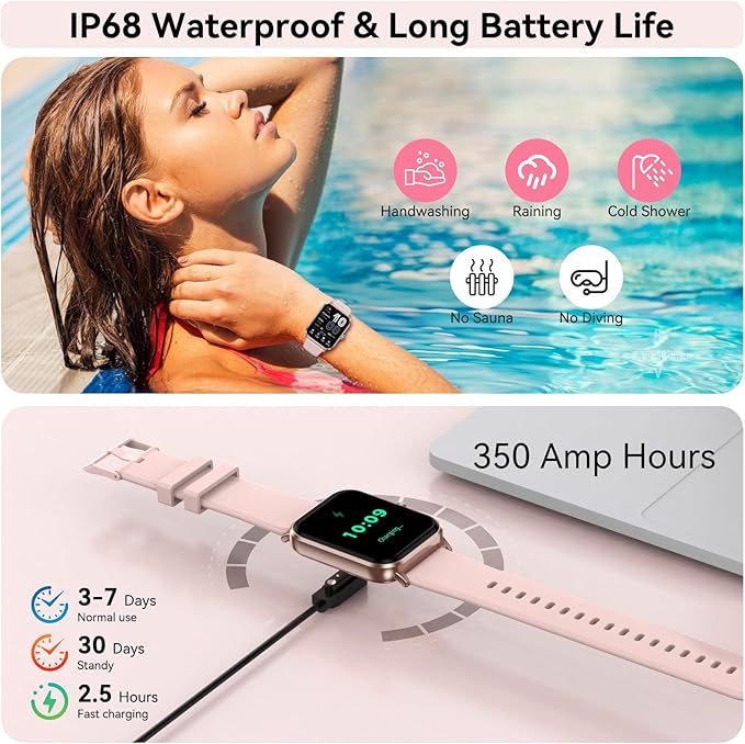 Smart Watch for Men Women Android & iOS, 5 ATM Waterproof Activity Fitness Tracker with Bluetooth 5.3 Calls, 130+ Sports Modes, 1.83" HD Smart Watch with Heart Rate/Sleep Monitor (Rose Gold)