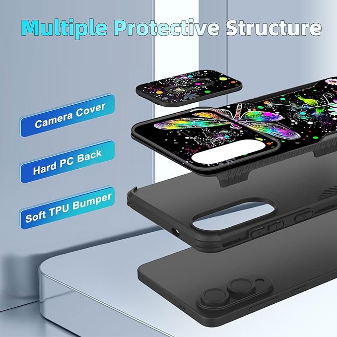 for Galaxy S25 Edge Case Built in Slide Camera Lens Cover,Heavy Duty Shockproof Protection Dual Layer Case for Samsung Galaxy S25 Edge 2025,Dragonfly and Daisy Flower