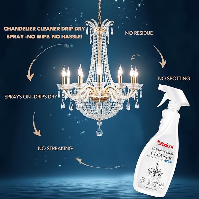 Chandelier Cleaner Drip Dry Spray No Wipe, Spray Away Dust Remover for Crystal Shiny, Glass, Figurines & Fine Collectibles, Shines Bright, Spotless & Streak-Free - 16.91 Fl Oz