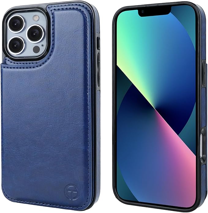 ONETOP Compatible with Magsafe for iPhone 13 Pro Max Wallet Case with Card Holder, PU Leather Kickstand RFID Blocking Case, Double Magnetic Clasp and Durable Shockproof Cover 6.7 Inch (Blue)