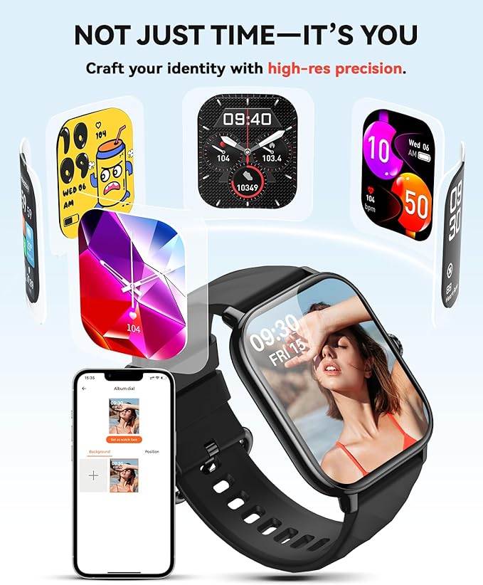 Smart Watches Fitness Tracker for Women Men with Step Counter, Sleep Calorie Monitor, Pedometer, IP68 Waterproof, Smartwatch with 120+ Sports for iPhone Android (Black)