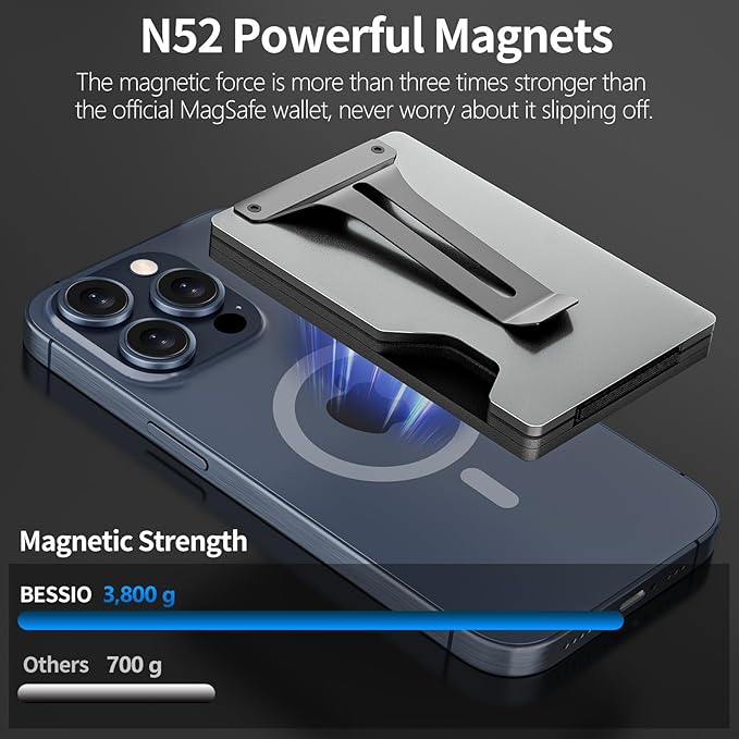 Magnetic Phone Wallet with Apple MagSafe - Metal Card Holder with AirTag Holder, RFID Blocking & Money Clip Mag Safe Wallet for iPhone 16 15 14 13 12 Pro Max/Pro/Plus/Mini