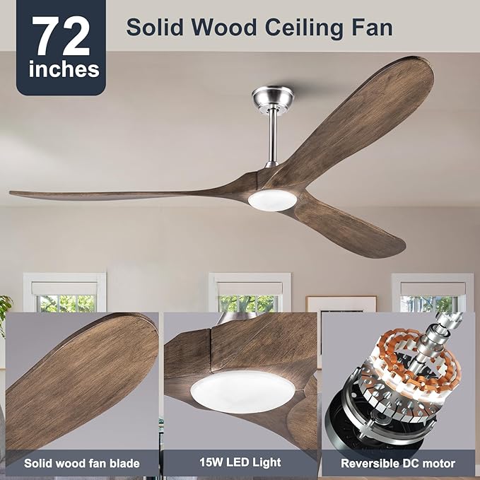 72 Inch Outdoor Ceiling Fan with Remote, Large Ceiling Fans with Lights, Noiseless Reversible DC Motor 6 Speeds Timing Farmhouse Ceiling Fan for Paitios Waterproof Gazebo Office Bedroom