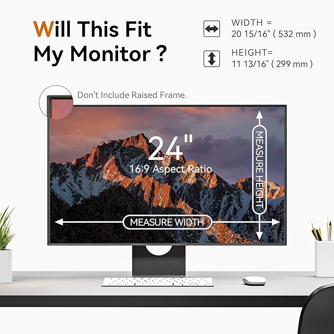 [2 Pack] 24 Inch Computer Privacy Screen for 16:9 Aspect Ratio Widescreen Monitor, Eye Protection Anti Glare Blue Light Computer Monitor Privacy Filter, Removable Anti-Scratch 24in Protector Film