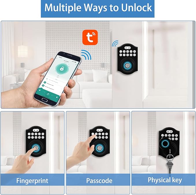 Fingerprint Smart Door Lock Keyless Entry, Keyless Entry Door Lock with Keypad, App Control, Auto Lock, Easy to Install, Smart Deadbolt for Home, Airbnb, Apartment (Black)