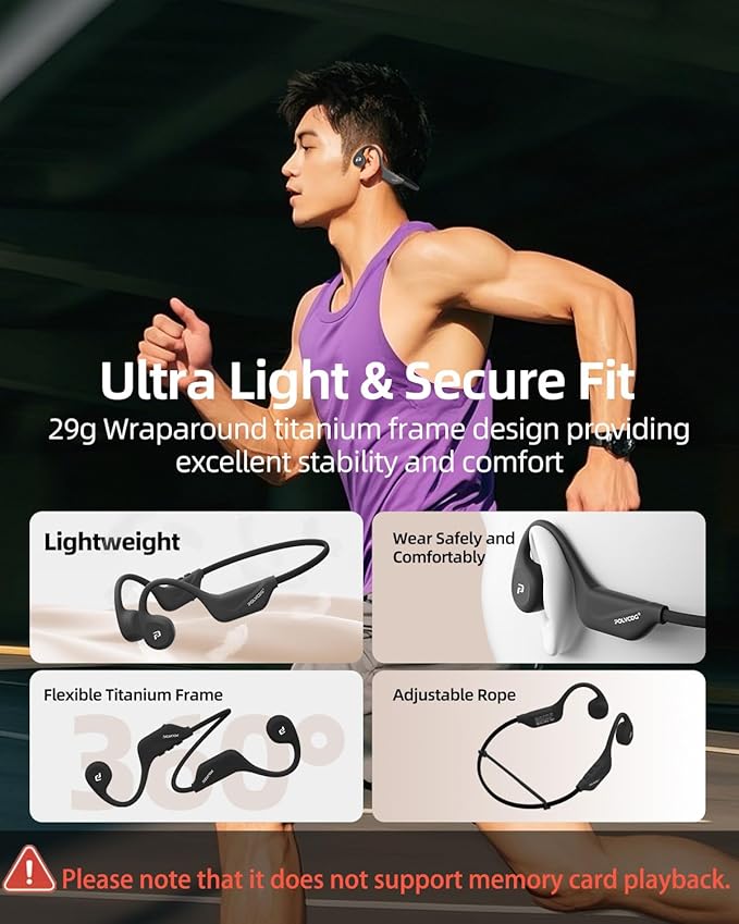 Bone Conduction Headphones,Open Ear Headphones with Mic,Wireless Bluetooth Running Headphones,IPX6 Waterproof Earbuds,Type-C Quick Charging Earphones for Sports Workout Hiking Cycling Gift (White)