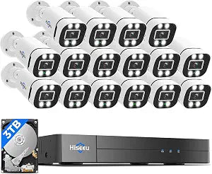 Hiseeu 16CH 3K Wired Security Camera System,16PCS 5MP CCTV Cameras