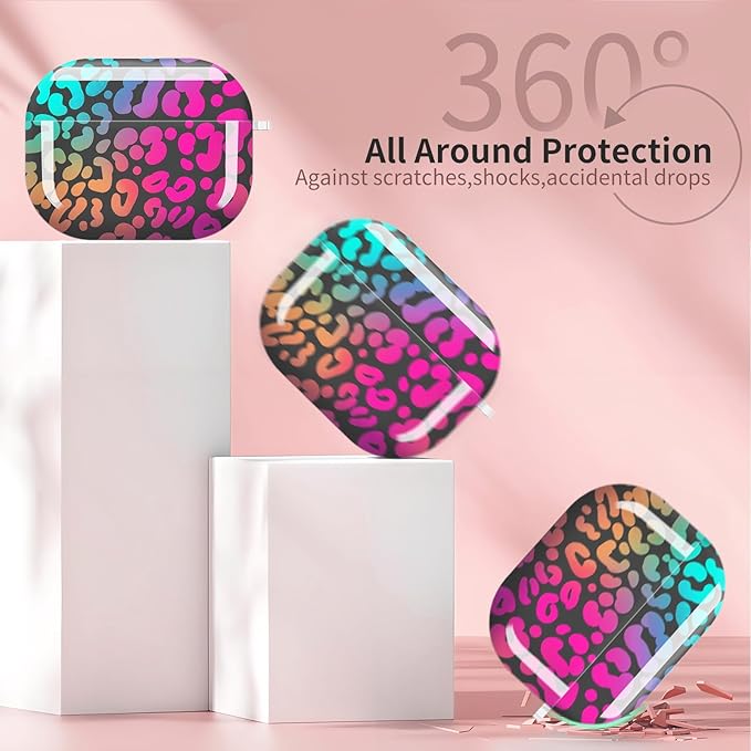 Compatible with AirPods Pro 3 Case 2025 for Women Girls – Cute Shockproof Protective Cover with Gold Round Buckle, Anti-Drop Soft Case for AirPod Pro 3rd Gen (Neon Leopard)