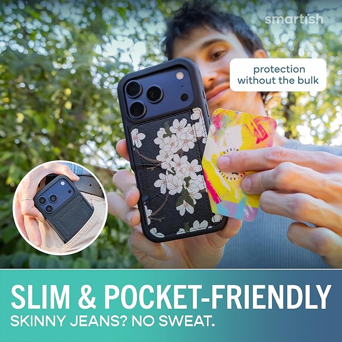 Smartish® iPhone 17 Pro Wallet Case - Wallet Slayer Vol. 2 [Slim + Protective] Credit Card Holder w/Kickstand - Drop Tested Hidden Card Slot Cover for Apple iPhone 17 Pro - Very Cherry Blossom