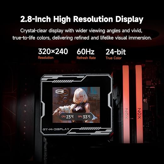 PCCOOLER Liquid CPU Cooler ARGB Display, 360mm AIO with 2.8-Inch LCD Screen, Ceramic Bearing Pump, 3×120mm ARGB PWM Fans, Aluminum Radiator, Intel LGA 1851/1700 & AMD AM5 Compatible(GT360M Black)