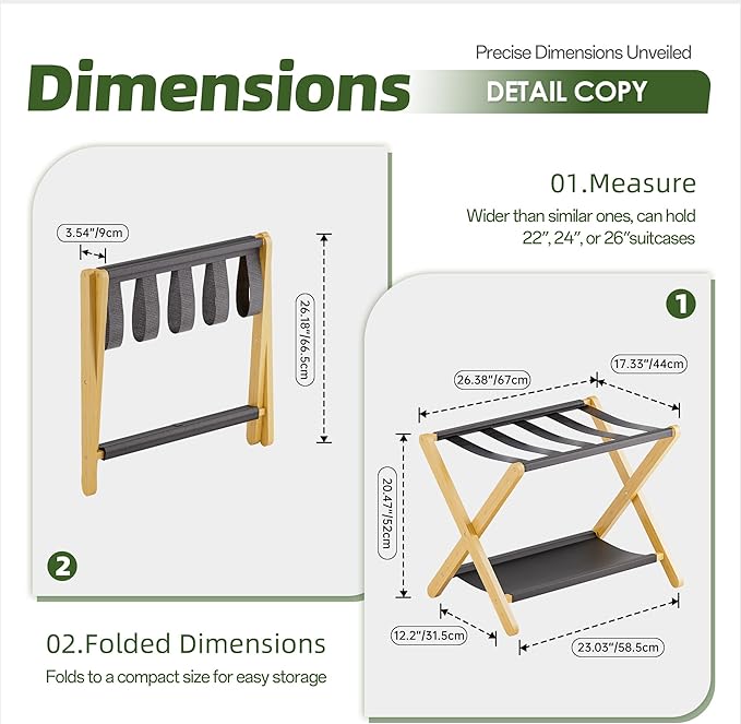 Luggage Rack, Set of 2, Folding Suitcase Stand with Storage Shelf, Premium Bamboo Luggage Holder for Guest Room, Bedroom, Hotel, Closet, Holds up to 135 lb (Natural)
