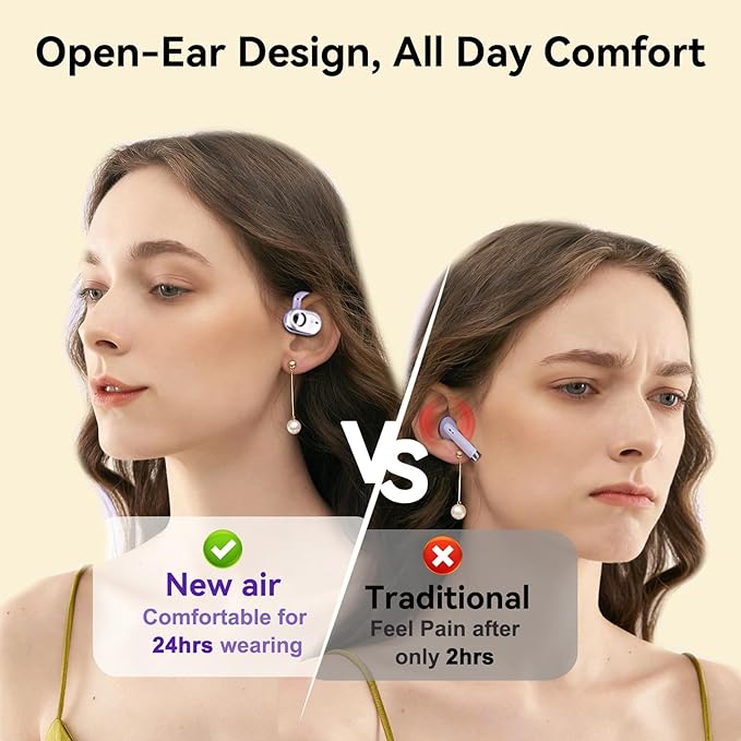 Skin Tone Over Open Ear Earbuds Headphones Bluetooth Wireless Outside Out of Ear Buds Hook for Runners Wrap Around Ears Air Bone Conduction Headsets Workout Sports Eabuds Earphones with Earhooks