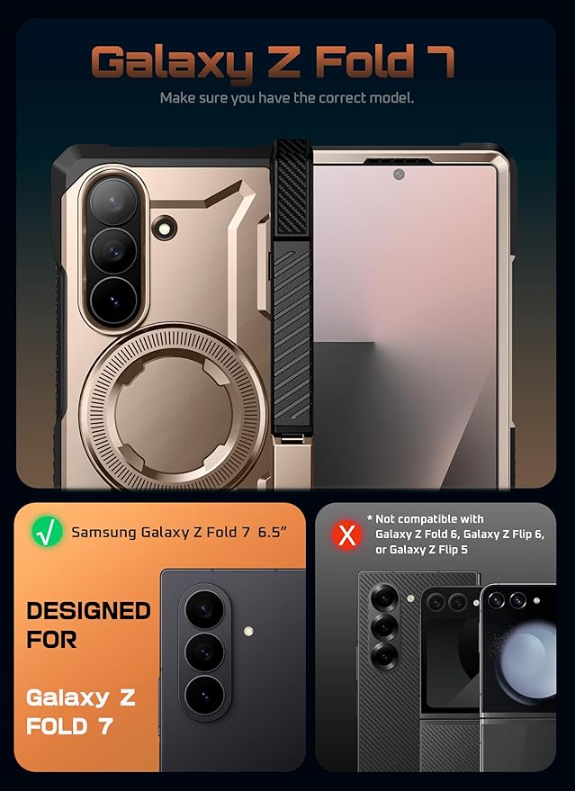 SUPCASE for Samsung Galaxy Z Fold 7 Case with Kickstand (UB Grip), [Built-in Tempered Glass Screen Protector] [Hinge Coverage] Military-Grade Protection Phone Case, Desert