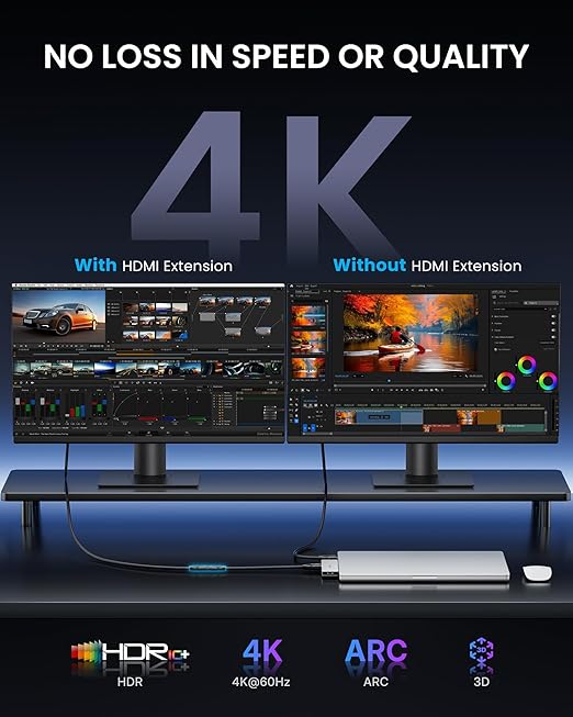 VENTION HDMI Extension Cable 3FT, 4K HDMI Extender Male to Female Cable Compatible with TV Roku Laptop Xbox Blu-Ray PS5/PS4 Switch