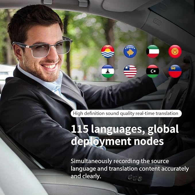 Smart AI Translator Glasses, Blue Light Glasses for Woman Men, Simultaneous Interpretation Eyeglasses for 110+ Languages, Real-Time Translation, Photochromic Lenses, AI Smart Sunglasses for Travel -G