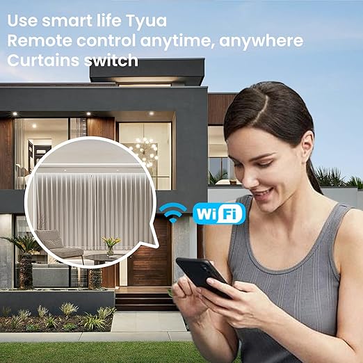 Smart Curtain Switch Neutral Wire Required, 2.4GHz WiFi Dimmer Light Switch with Remote Voice Control, Tempered Glass Panel, Compatible with Alexa and Google Home, Black WiFi Curtain