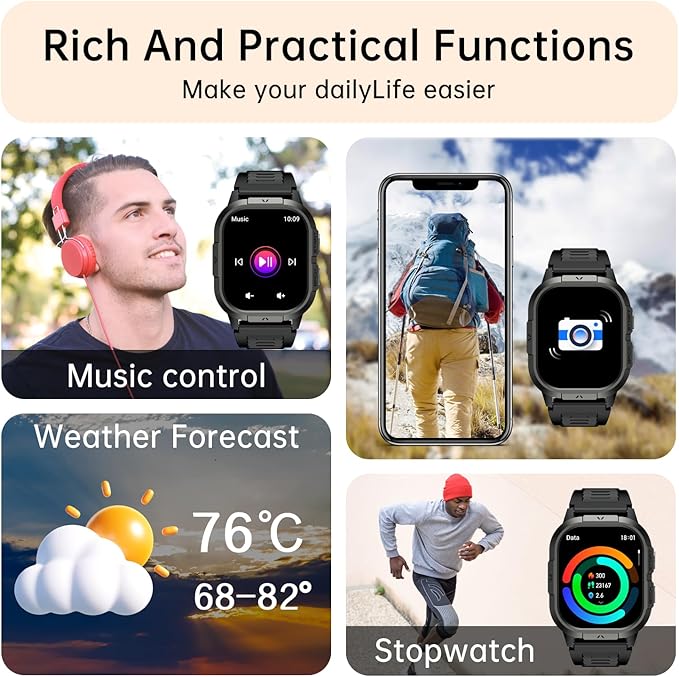 Smart Watch for Men Fitness Tracker: Military Waterproof Make Answer Call Digital Mens Watches Running Step Pedometer Smartwatch Android Phone iPhone Samsung Compatible Sleep SpO2 Heart Rate Monitor